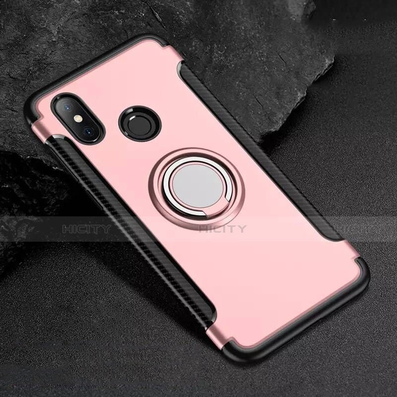 Custodia Silicone e Plastica Opaca Cover con Magnetico Anello Supporto per Xiaomi Mi 8 Oro Rosa