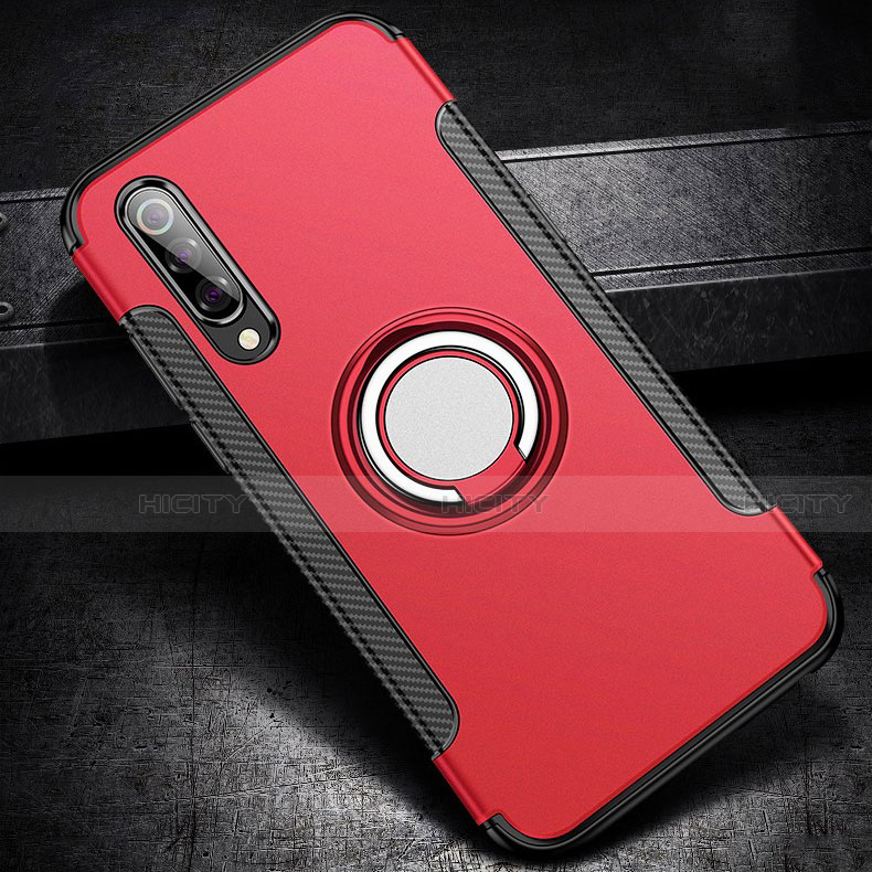 Custodia Silicone e Plastica Opaca Cover con Magnetico Anello Supporto per Xiaomi Mi 9 Pro 5G Rosso