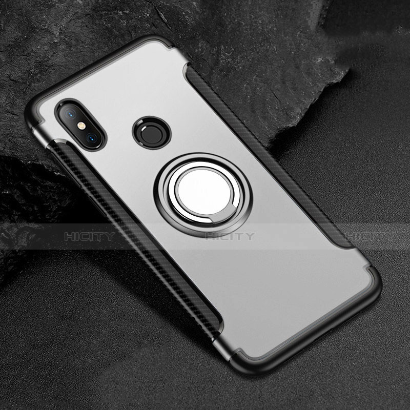 Custodia Silicone e Plastica Opaca Cover con Magnetico Anello Supporto per Xiaomi Mi A2 Lite Argento