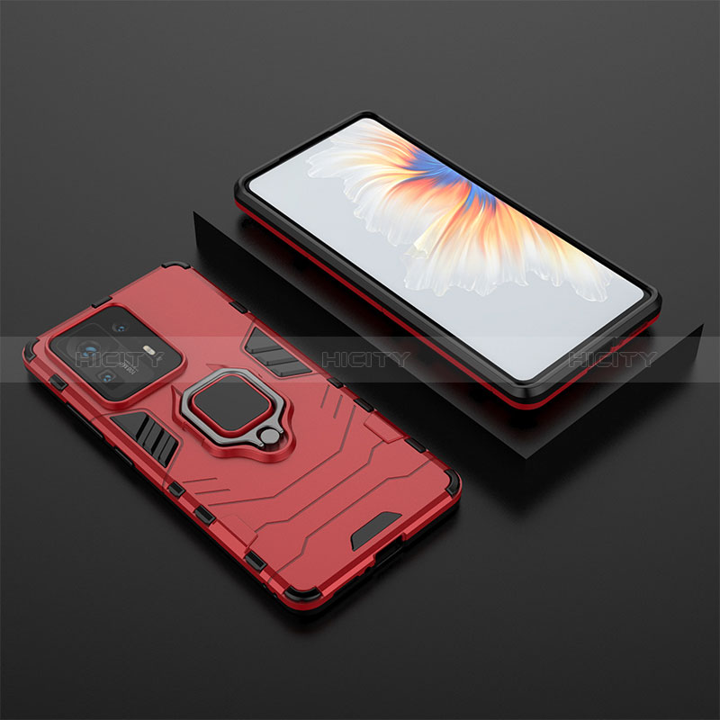 Custodia Silicone e Plastica Opaca Cover con Magnetico Anello Supporto per Xiaomi Mi Mix 4 5G Rosso