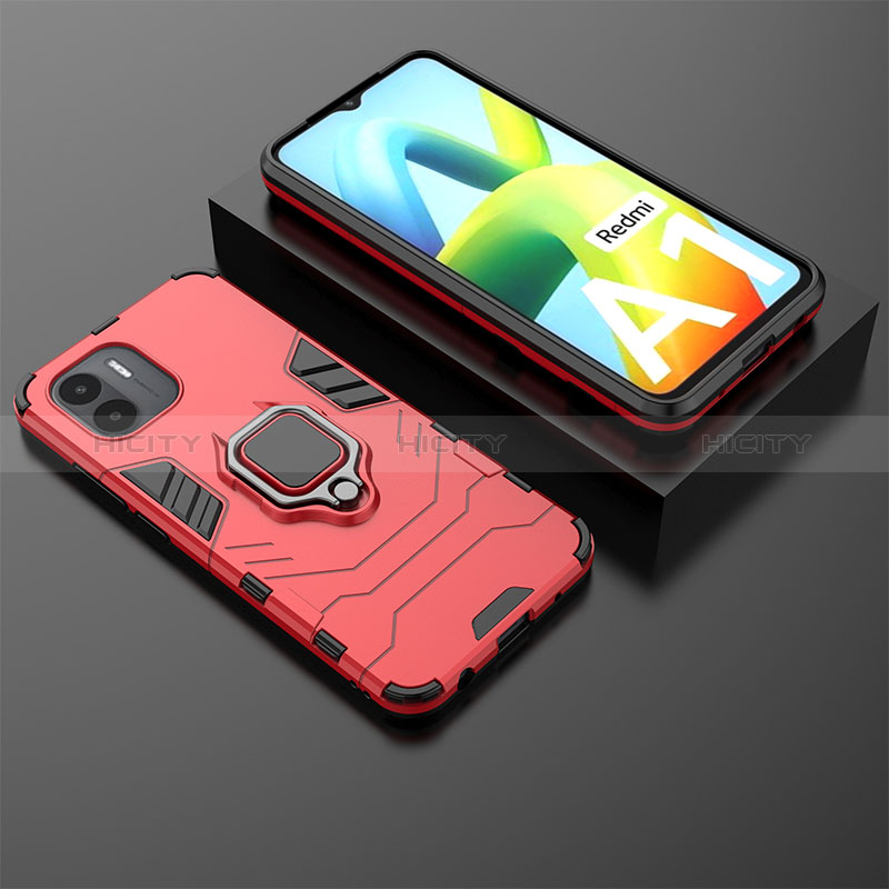 Custodia Silicone e Plastica Opaca Cover con Magnetico Anello Supporto per Xiaomi Poco C50 Rosso