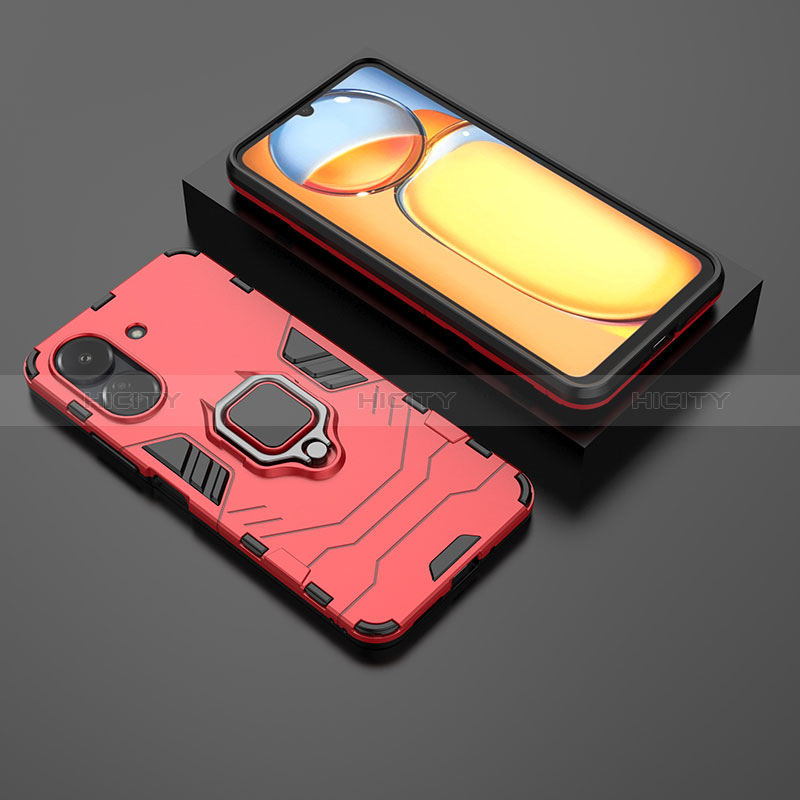 Custodia Silicone e Plastica Opaca Cover con Magnetico Anello Supporto per Xiaomi Poco C65