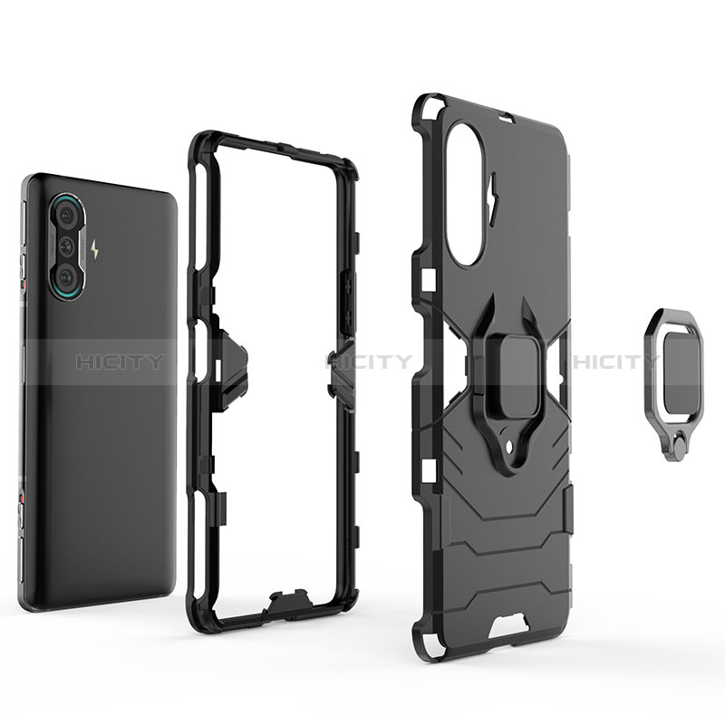 Custodia Silicone e Plastica Opaca Cover con Magnetico Anello Supporto per Xiaomi Poco F3 GT 5G