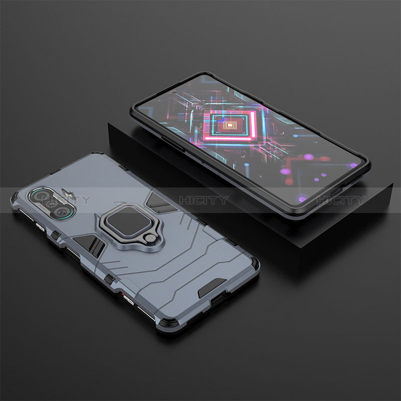 Custodia Silicone e Plastica Opaca Cover con Magnetico Anello Supporto per Xiaomi Poco F3 GT 5G Blu