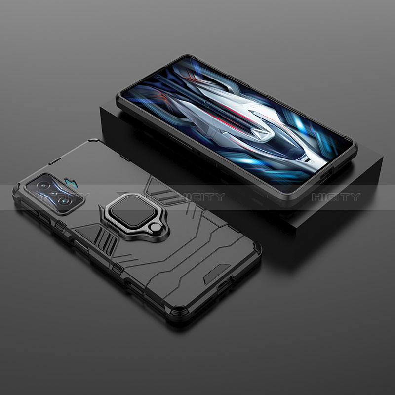 Custodia Silicone e Plastica Opaca Cover con Magnetico Anello Supporto per Xiaomi Poco F4 GT 5G
