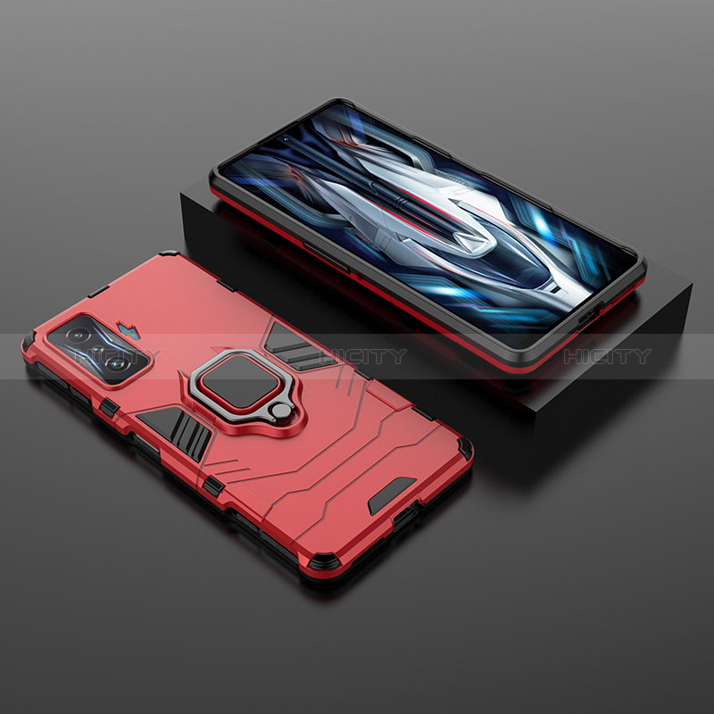 Custodia Silicone e Plastica Opaca Cover con Magnetico Anello Supporto per Xiaomi Poco F4 GT 5G Rosso