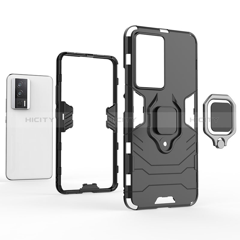 Custodia Silicone e Plastica Opaca Cover con Magnetico Anello Supporto per Xiaomi Poco F5 Pro 5G