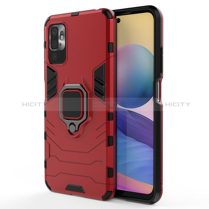 Custodia Silicone e Plastica Opaca Cover con Magnetico Anello Supporto per Xiaomi POCO M3 Pro 5G Rosso