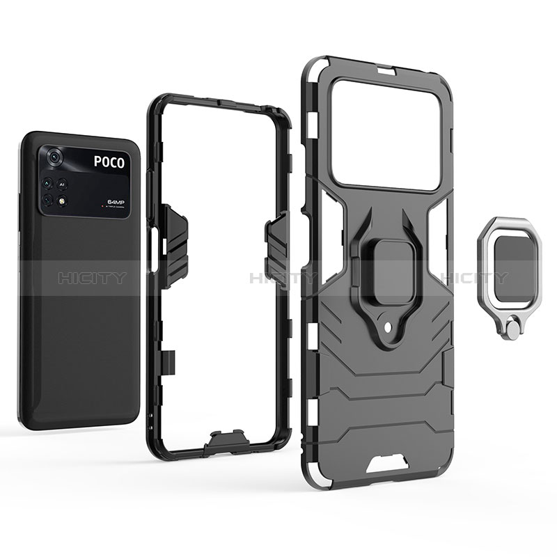 Custodia Silicone e Plastica Opaca Cover con Magnetico Anello Supporto per Xiaomi Poco M4 Pro 4G