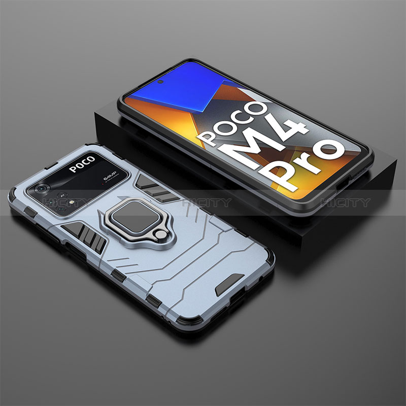 Custodia Silicone e Plastica Opaca Cover con Magnetico Anello Supporto per Xiaomi Poco M4 Pro 4G