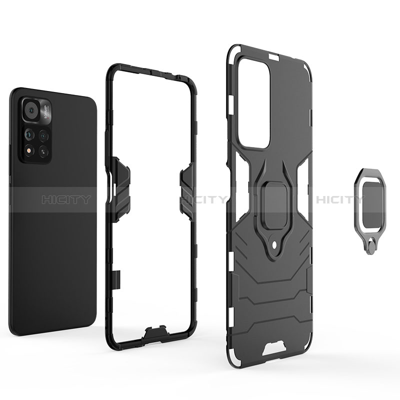 Custodia Silicone e Plastica Opaca Cover con Magnetico Anello Supporto per Xiaomi Poco X4 NFC