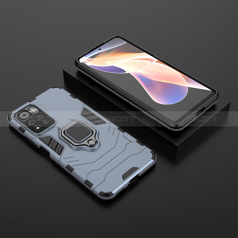 Custodia Silicone e Plastica Opaca Cover con Magnetico Anello Supporto per Xiaomi Poco X4 NFC Blu