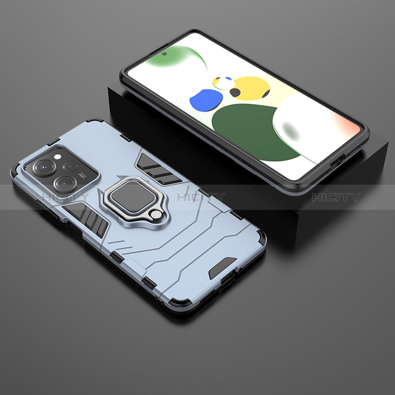 Custodia Silicone e Plastica Opaca Cover con Magnetico Anello Supporto per Xiaomi Poco X5 Pro 5G Blu