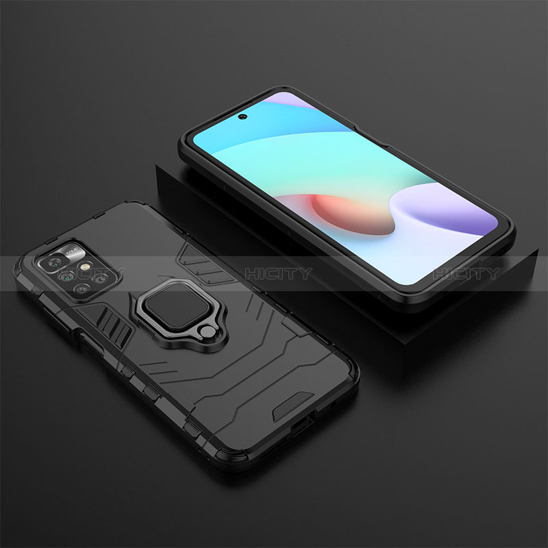 Custodia Silicone e Plastica Opaca Cover con Magnetico Anello Supporto per Xiaomi Redmi 10 (2022) Nero