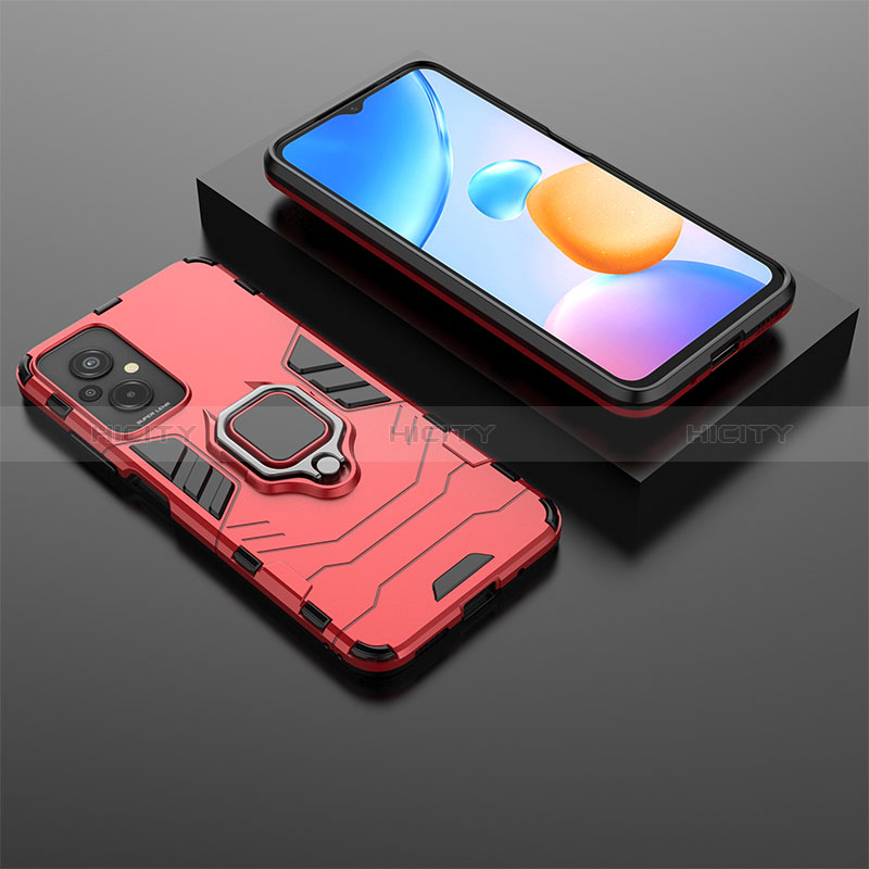 Custodia Silicone e Plastica Opaca Cover con Magnetico Anello Supporto per Xiaomi Redmi 11 Prime 4G Rosso