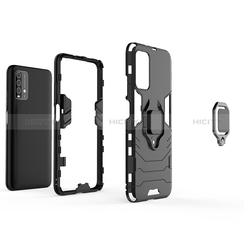 Custodia Silicone e Plastica Opaca Cover con Magnetico Anello Supporto per Xiaomi Redmi 9 Power