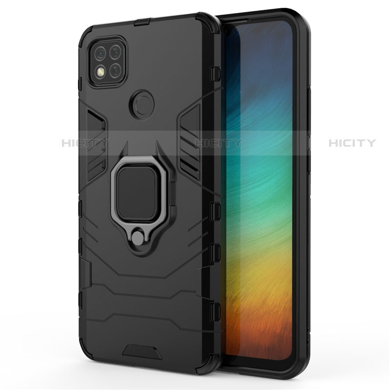 Custodia Silicone e Plastica Opaca Cover con Magnetico Anello Supporto per Xiaomi Redmi 9C Nero