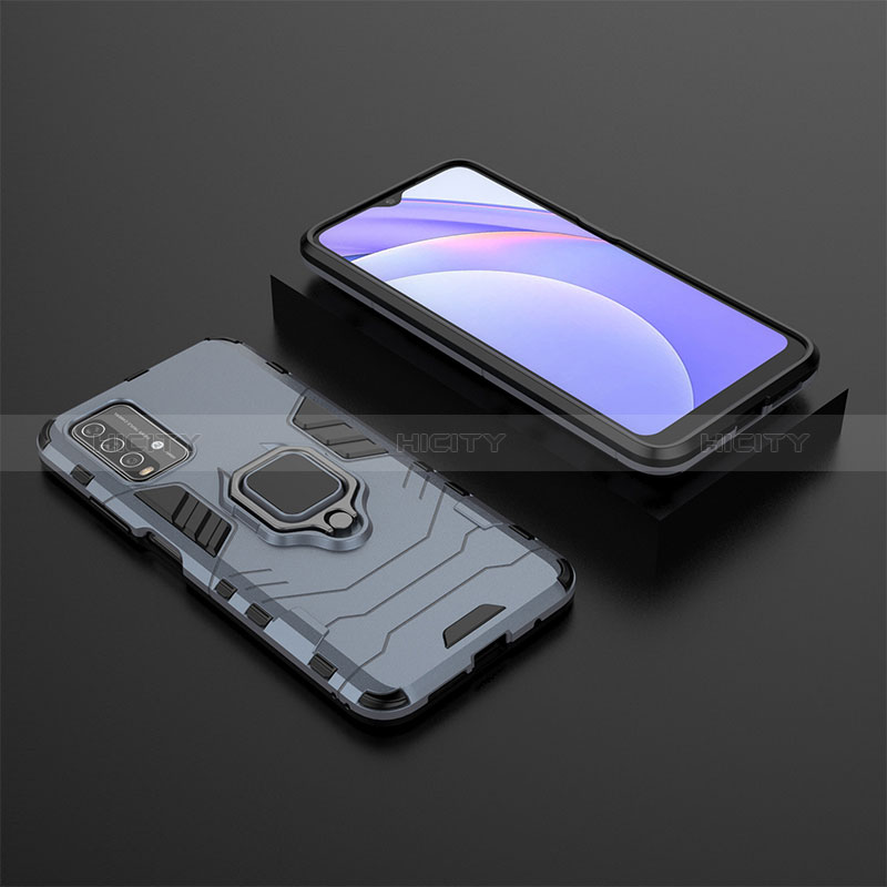 Custodia Silicone e Plastica Opaca Cover con Magnetico Anello Supporto per Xiaomi Redmi 9T 4G Blu