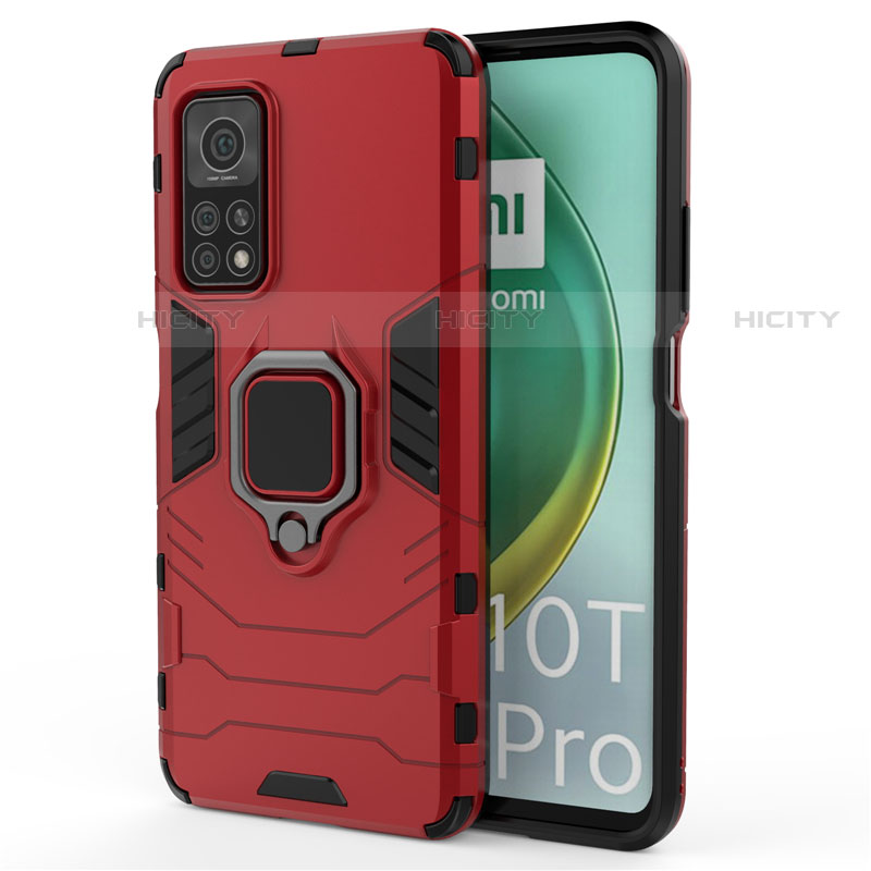 Custodia Silicone e Plastica Opaca Cover con Magnetico Anello Supporto per Xiaomi Redmi K30S 5G Rosso