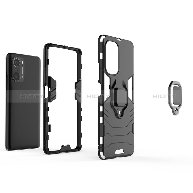 Custodia Silicone e Plastica Opaca Cover con Magnetico Anello Supporto per Xiaomi Redmi K40 5G