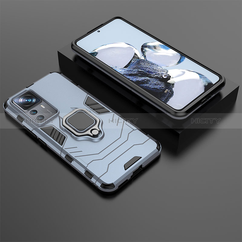 Custodia Silicone e Plastica Opaca Cover con Magnetico Anello Supporto per Xiaomi Redmi K50 Ultra 5G Blu