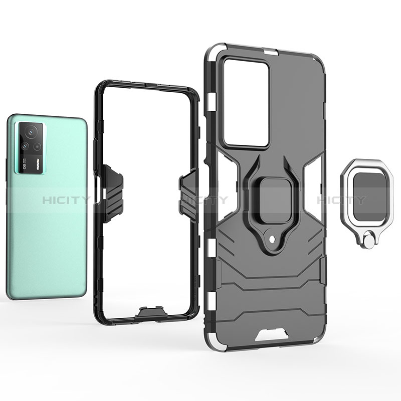 Custodia Silicone e Plastica Opaca Cover con Magnetico Anello Supporto per Xiaomi Redmi K60E 5G