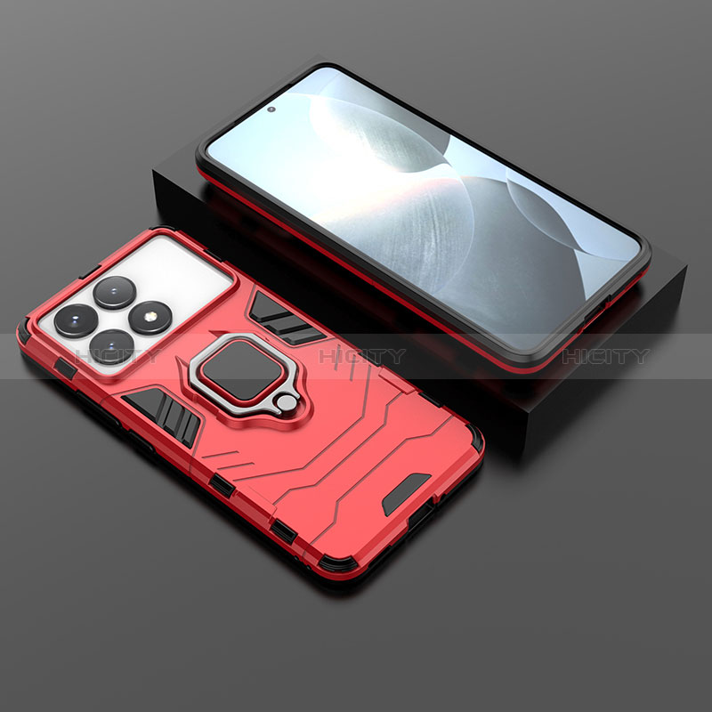 Custodia Silicone e Plastica Opaca Cover con Magnetico Anello Supporto per Xiaomi Redmi K70 5G Rosso