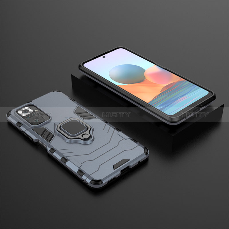 Custodia Silicone e Plastica Opaca Cover con Magnetico Anello Supporto per Xiaomi Redmi Note 10 Pro 4G Blu