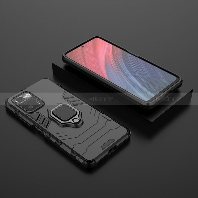 Custodia Silicone e Plastica Opaca Cover con Magnetico Anello Supporto per Xiaomi Redmi Note 10 Pro 5G Nero