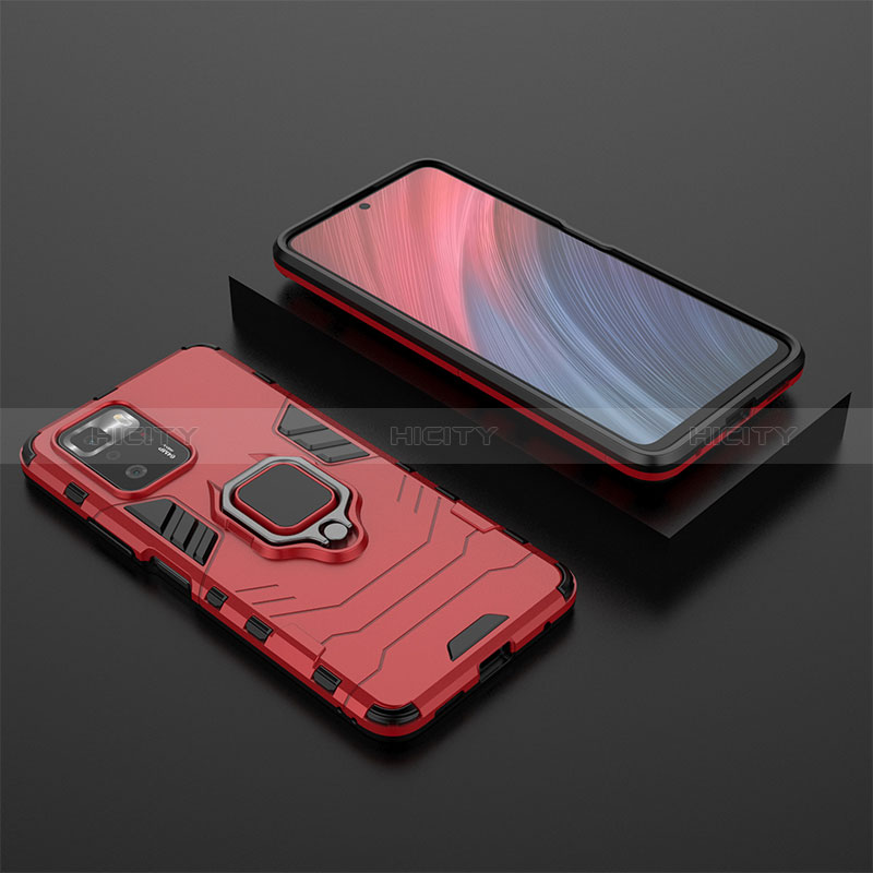 Custodia Silicone e Plastica Opaca Cover con Magnetico Anello Supporto per Xiaomi Redmi Note 10 Pro 5G Rosso