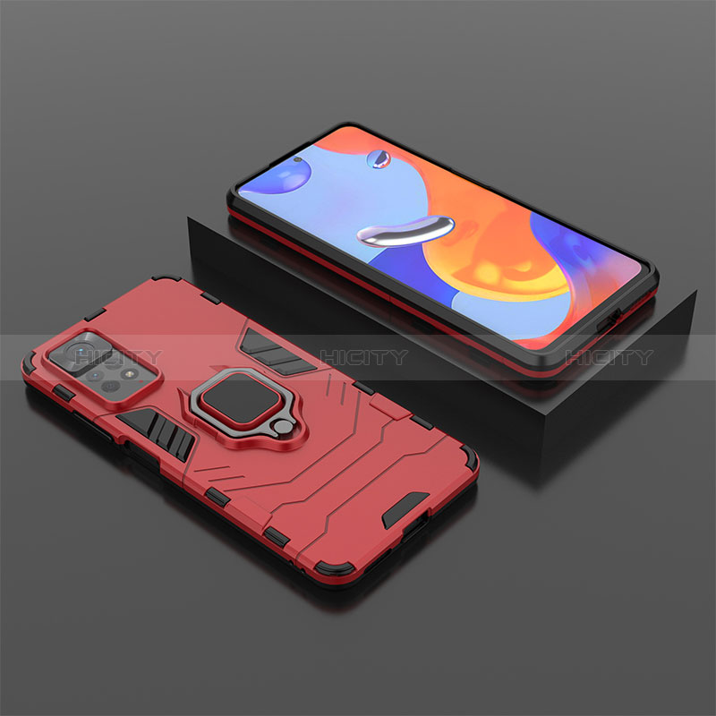 Custodia Silicone e Plastica Opaca Cover con Magnetico Anello Supporto per Xiaomi Redmi Note 11 Pro 4G Rosso