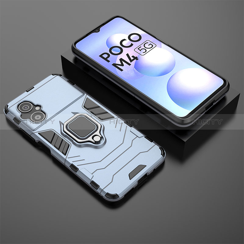 Custodia Silicone e Plastica Opaca Cover con Magnetico Anello Supporto per Xiaomi Redmi Note 11R 5G Blu