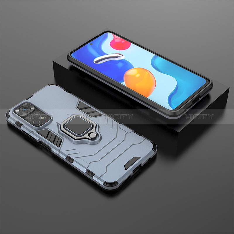 Custodia Silicone e Plastica Opaca Cover con Magnetico Anello Supporto per Xiaomi Redmi Note 11S 4G Blu