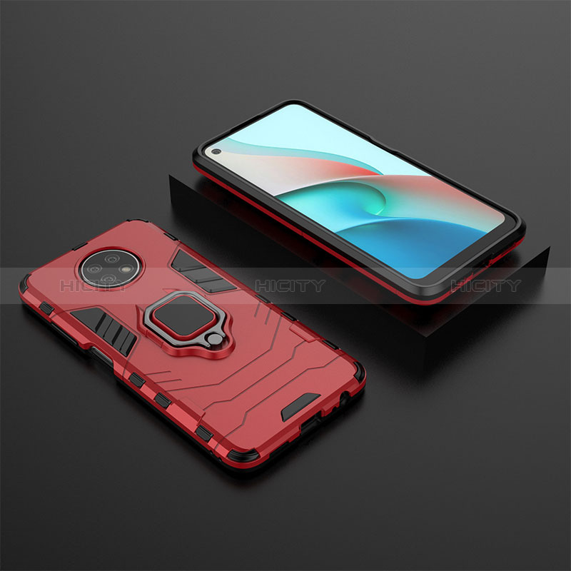 Custodia Silicone e Plastica Opaca Cover con Magnetico Anello Supporto per Xiaomi Redmi Note 9T 5G Rosso