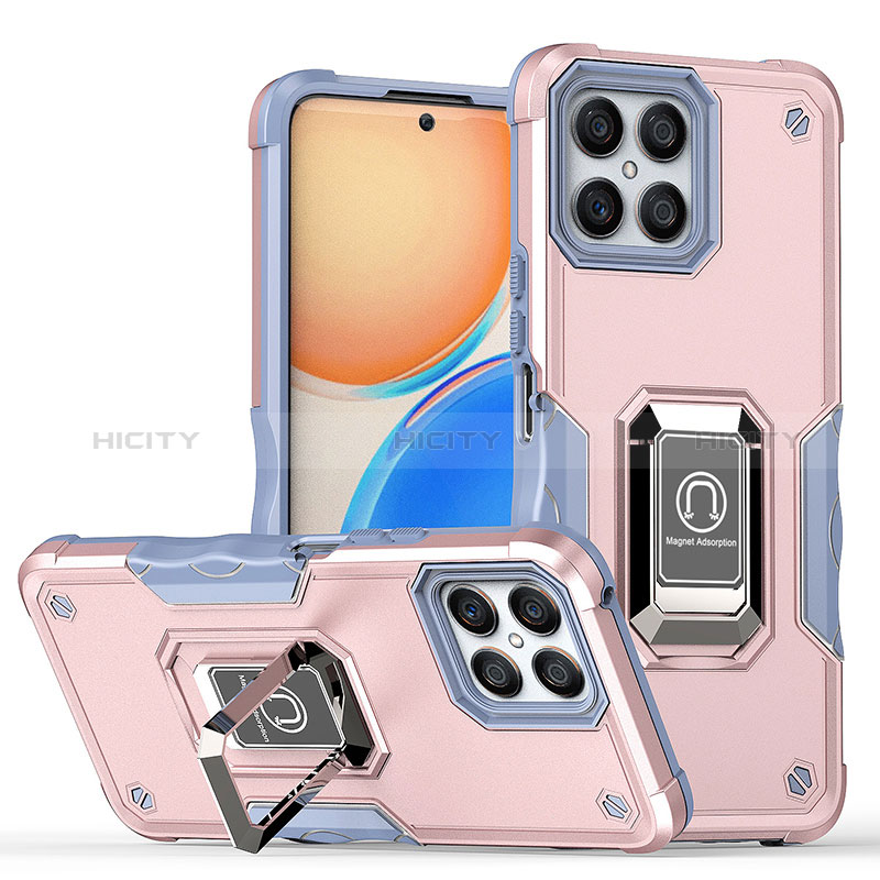 Custodia Silicone e Plastica Opaca Cover con Magnetico Anello Supporto QW1 per Huawei Honor X8 4G Oro Rosa