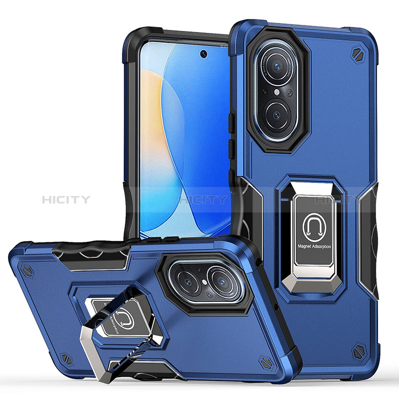 Custodia Silicone e Plastica Opaca Cover con Magnetico Anello Supporto QW1 per Huawei Nova 9