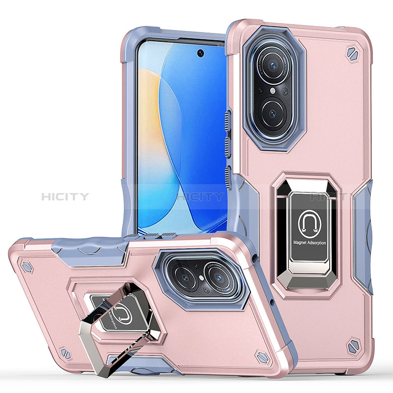 Custodia Silicone e Plastica Opaca Cover con Magnetico Anello Supporto QW1 per Huawei Nova 9