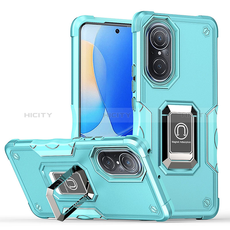 Custodia Silicone e Plastica Opaca Cover con Magnetico Anello Supporto QW1 per Huawei Nova 9