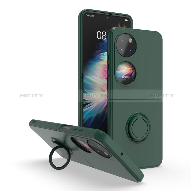 Custodia Silicone e Plastica Opaca Cover con Magnetico Anello Supporto QW1 per Huawei P50 Pocket