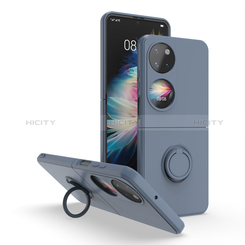 Custodia Silicone e Plastica Opaca Cover con Magnetico Anello Supporto QW1 per Huawei P50 Pocket Grigio Lavanda