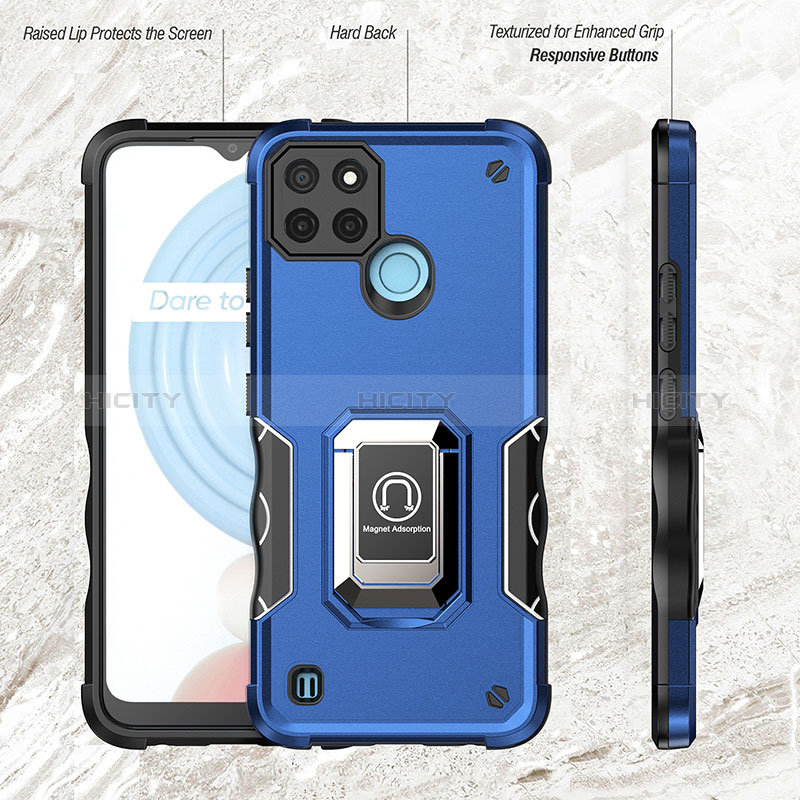 Custodia Silicone e Plastica Opaca Cover con Magnetico Anello Supporto QW1 per Realme C21Y