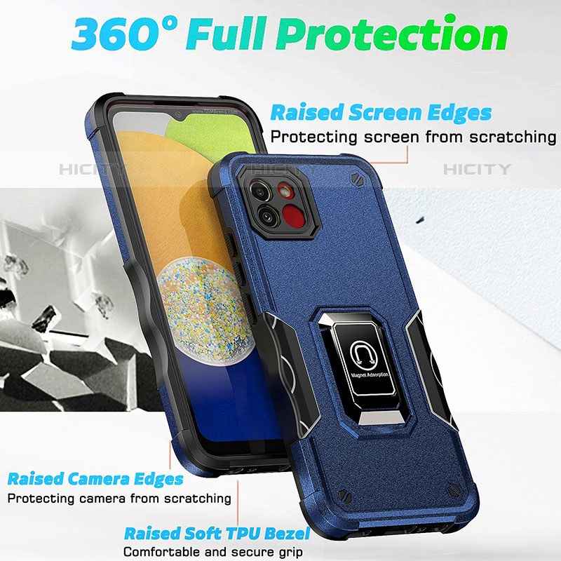 Custodia Silicone e Plastica Opaca Cover con Magnetico Anello Supporto QW1 per Samsung Galaxy A03