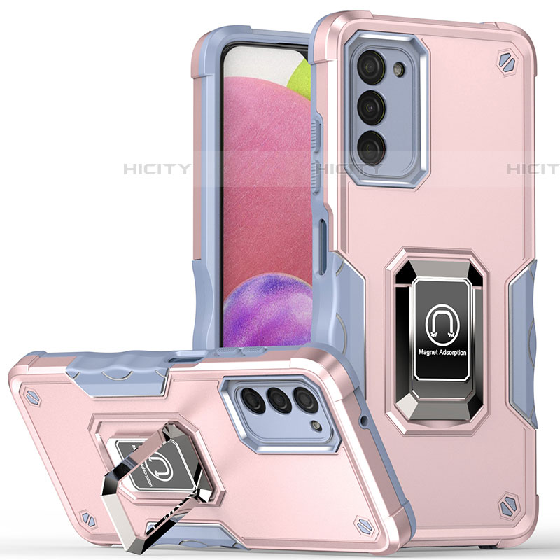 Custodia Silicone e Plastica Opaca Cover con Magnetico Anello Supporto QW1 per Samsung Galaxy A03s Rosa