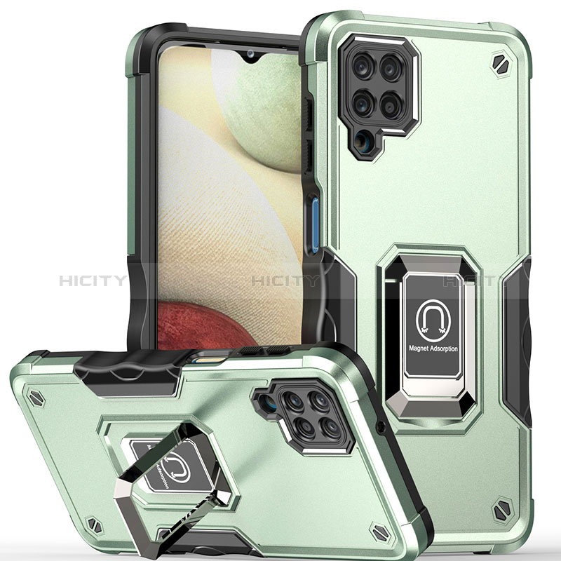 Custodia Silicone e Plastica Opaca Cover con Magnetico Anello Supporto QW1 per Samsung Galaxy A12 Nacho Verde Pastello