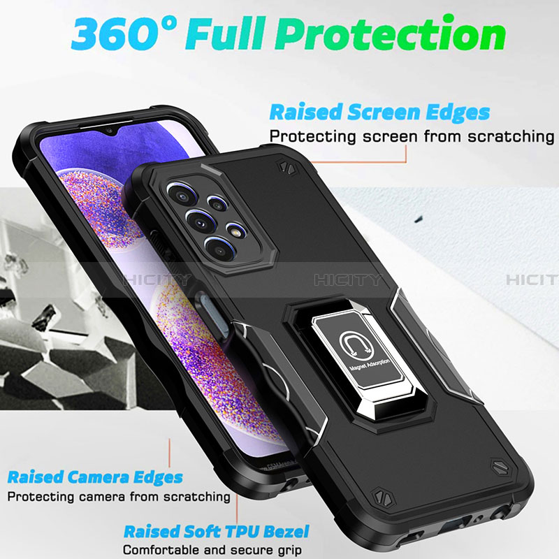 Custodia Silicone e Plastica Opaca Cover con Magnetico Anello Supporto QW1 per Samsung Galaxy A23 4G