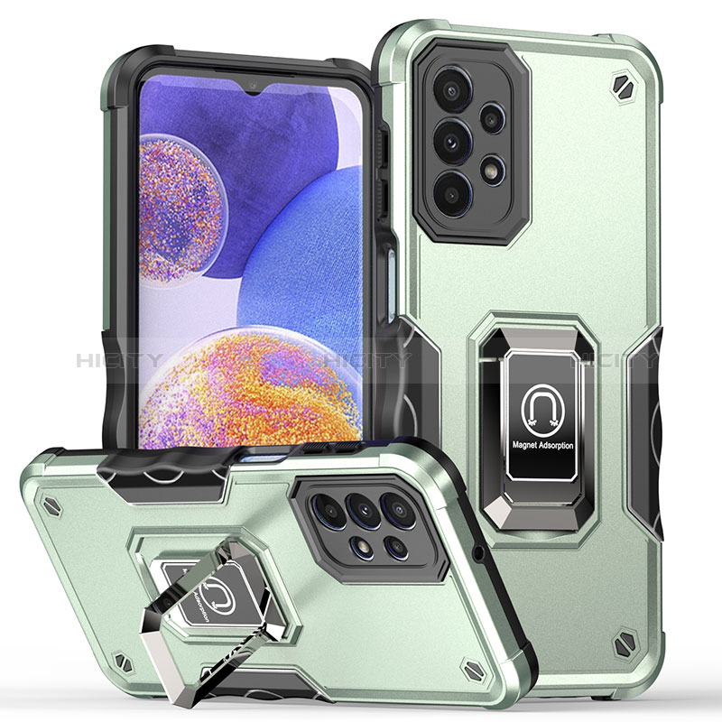 Custodia Silicone e Plastica Opaca Cover con Magnetico Anello Supporto QW1 per Samsung Galaxy A23 5G Verde Pastello