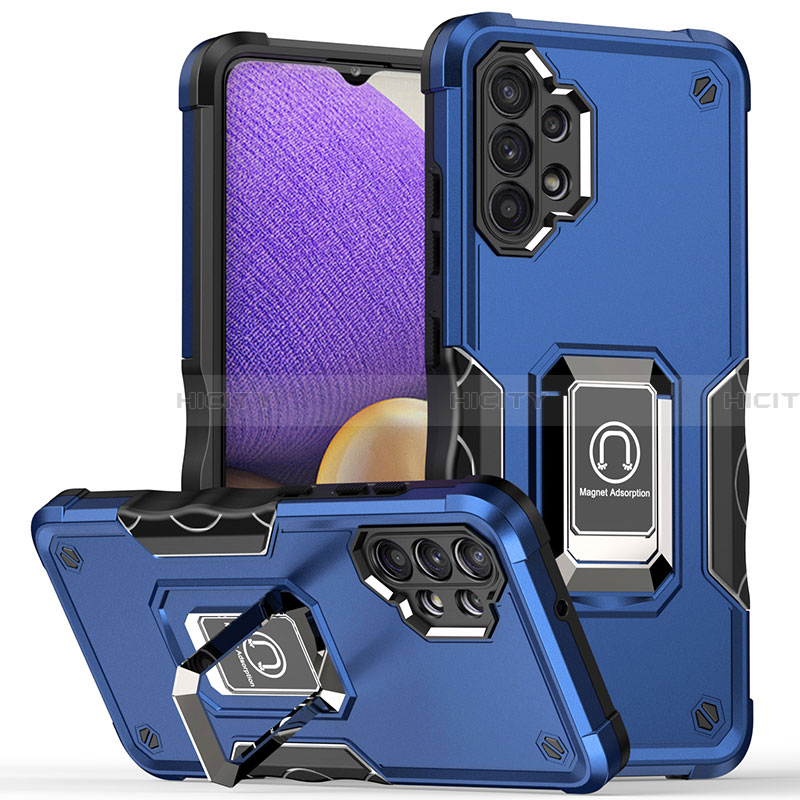 Custodia Silicone e Plastica Opaca Cover con Magnetico Anello Supporto QW1 per Samsung Galaxy A32 4G Blu