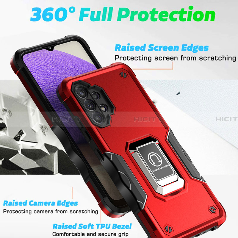 Custodia Silicone e Plastica Opaca Cover con Magnetico Anello Supporto QW1 per Samsung Galaxy A32 5G