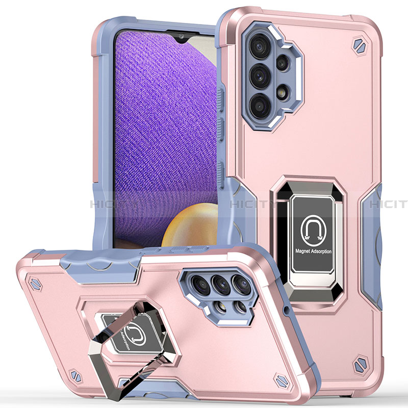 Custodia Silicone e Plastica Opaca Cover con Magnetico Anello Supporto QW1 per Samsung Galaxy A32 5G Rosa