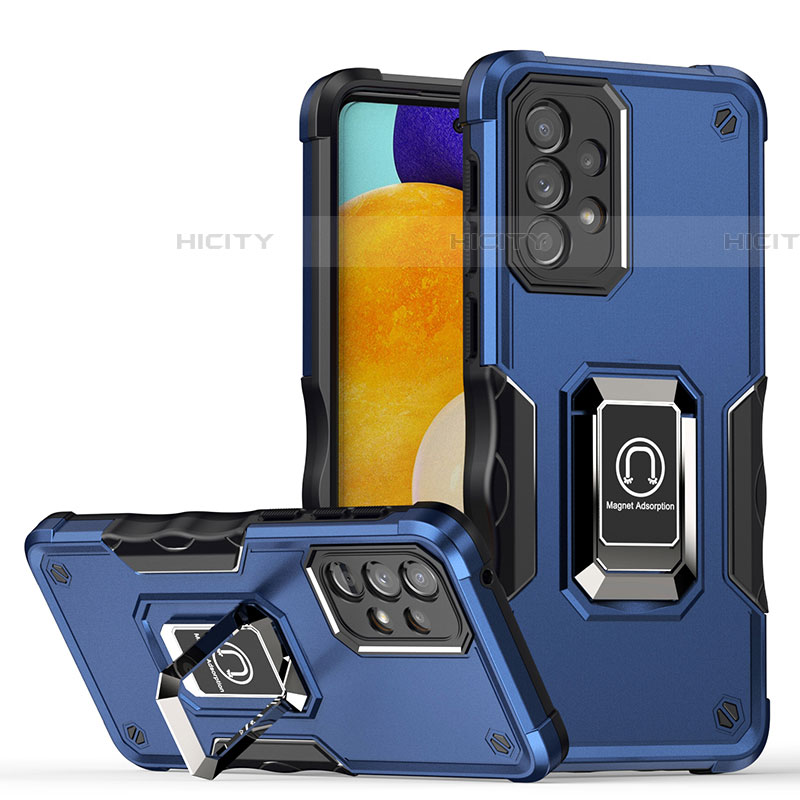 Custodia Silicone e Plastica Opaca Cover con Magnetico Anello Supporto QW1 per Samsung Galaxy A73 5G Blu